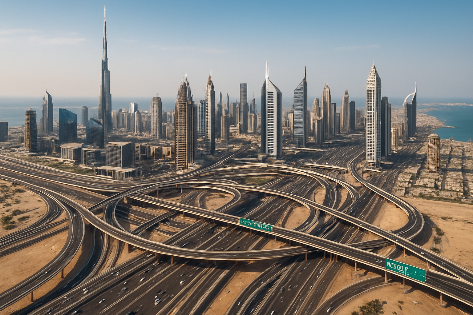 Dubai skyline with major toll roads