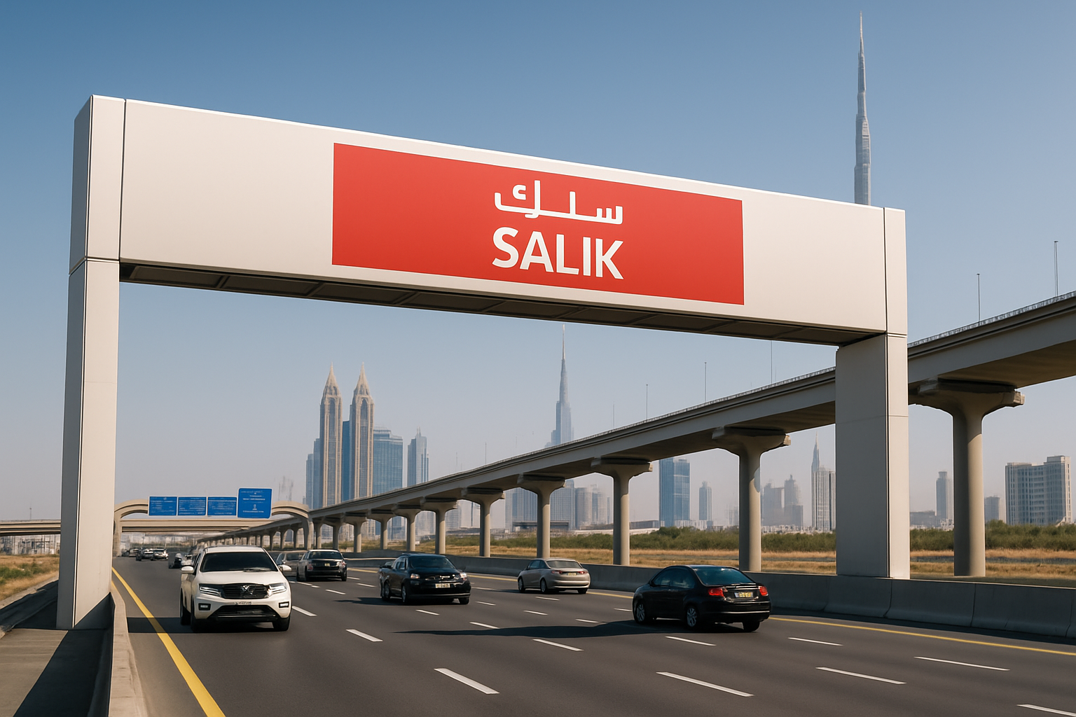 Salik toll gate on a Dubai highway